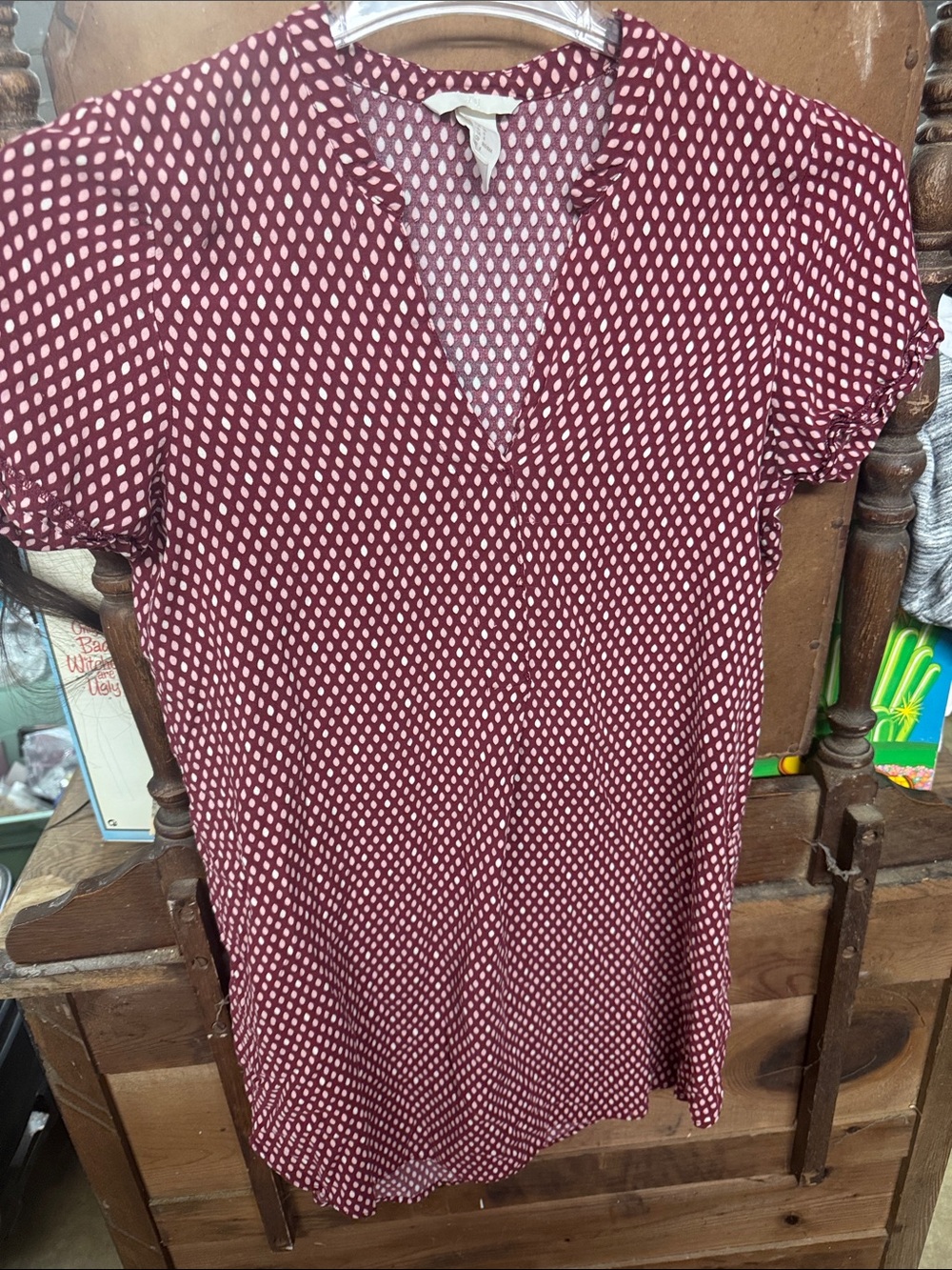 Women's Burgundy Polka Dot Short Sleeve Dress H&M brand sz 6 dress cute lk new